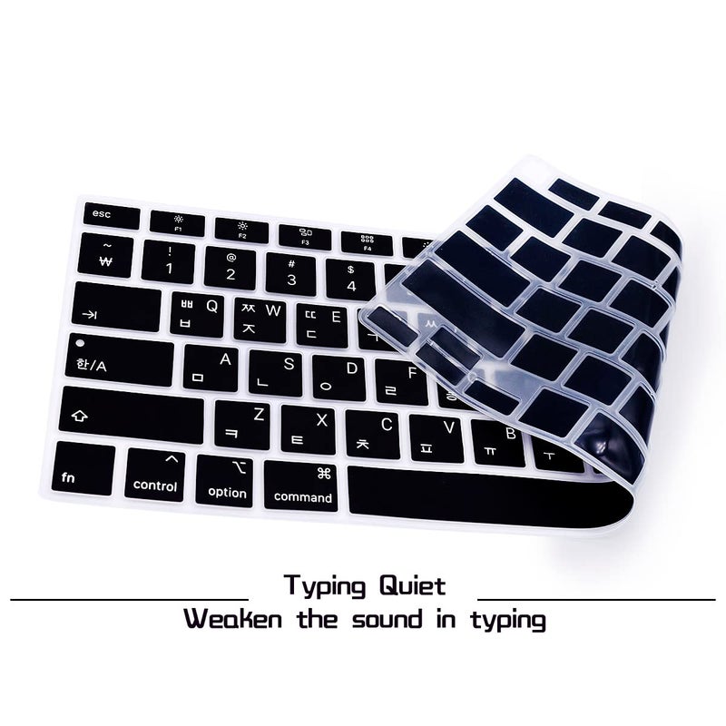 HRH Korean Language Keyboard Cover Skin,Silicone Keyboard Cover Protector for MacBook Air 13 Inch 2020 with Touch ID (MODLE A2179 and A2337 M1 Chip,US Layout) Keyboard Accessories Protector-Black - Image 2